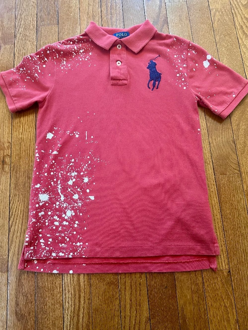 Polo Ralph Lauren Boys Red Big Pony Polo Shirt Paint Splatter Style Size 8